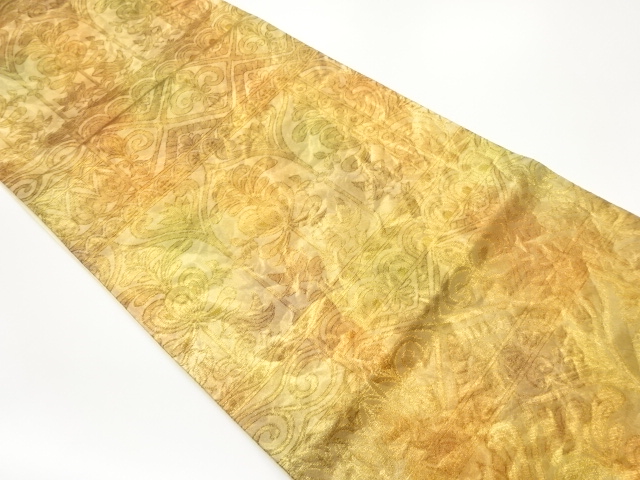 変わり草花・鳥に抽象織出し袋帯